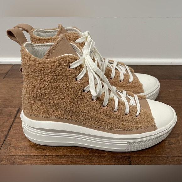 Converse Chuck Taylor All Star Move Platform Tan Sherpa Sneakers Size 9 - Picture 4 of 11